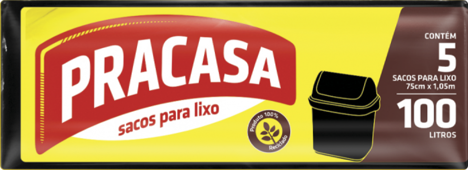 PRACASA - Sacos para Lixo 100 litros com 5 Sacos | Fardo com 25 rolos Cód. EAN 7896167700272 