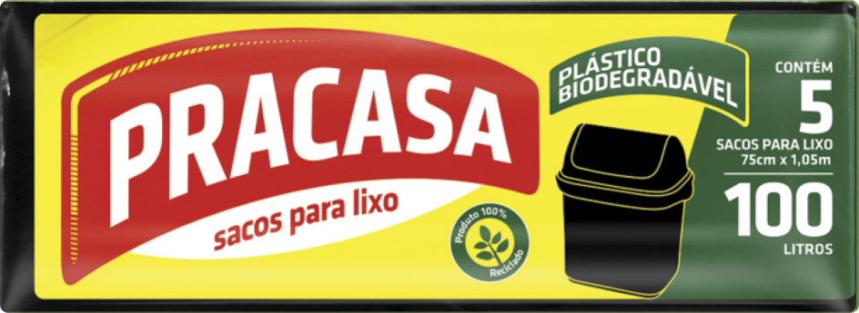 PRACASA - Sacos para Lixo 100 litros com 5 Sacos | Fardo com 25 rolos Cód. EAN 7896167700418 