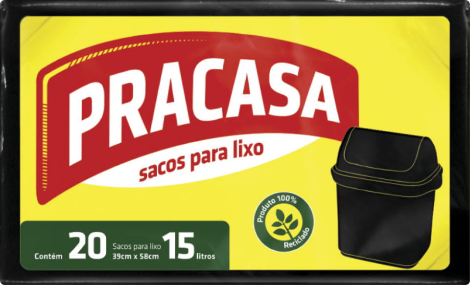 PRACASA - Sacos para Lixo 15 litros com 20 Sacos | Fardo com 25 pacotes Cód. EAN 7896167700012 