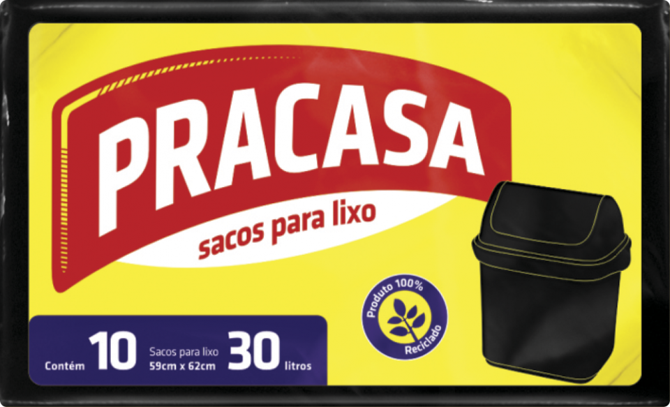 PRACASA - Sacos para Lixo 30 litros com 10 Sacos | Fardo com 25 pacotes Cód. EAN 7896167700029 