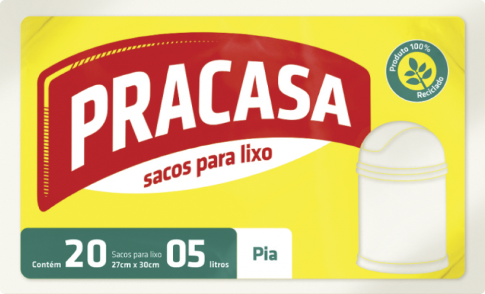 PRACASA - Sacos para Lixo 5 litros com 20 Sacos | Fardo com 25 pacotes Cód. EAN 7896167700111 