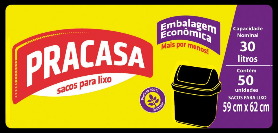 PRACASA - Sacos para Lixo 30 litros com 50 Sacos | Fardo com 10 rolos Cód. 7896167700432 