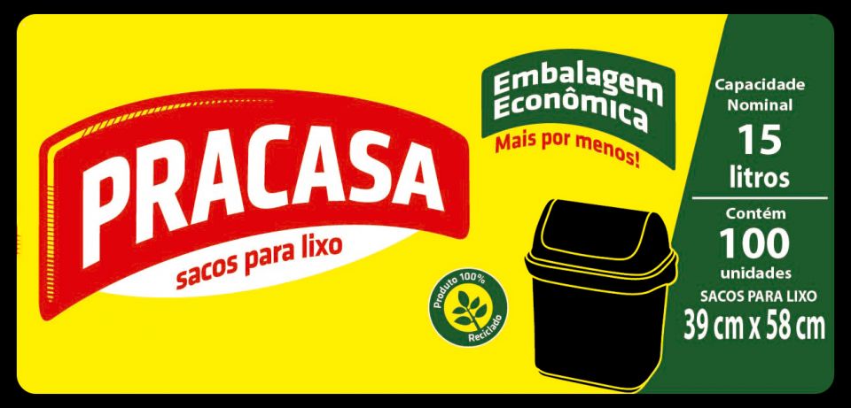 PRACASA - Sacos para Lixo 15 litros com 100 Sacos | Fardo com 10 rolos Cód. 7896167700425 