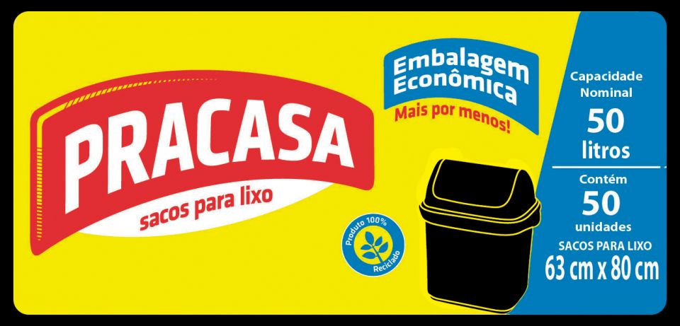 PRACASA - Sacos para Lixo 50 litros com 50 Sacos | Fardo com 10 rolos Cód. 7896167700449 