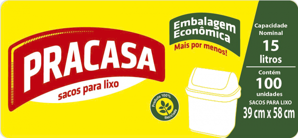 PRACASA - Sacos para Lixo 15 litros com 100 Sacos | Fardo com 10 rolos Cód. EAN 7896167710219 
