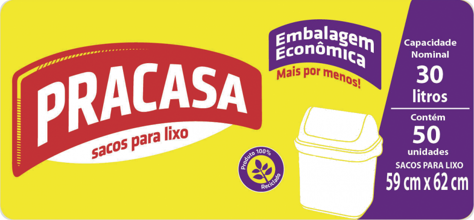 PRACASA - Sacos para Lixo 30 litros com 50 Sacos | Fardo com 10 rolos Cód. EAN 7896167710226 