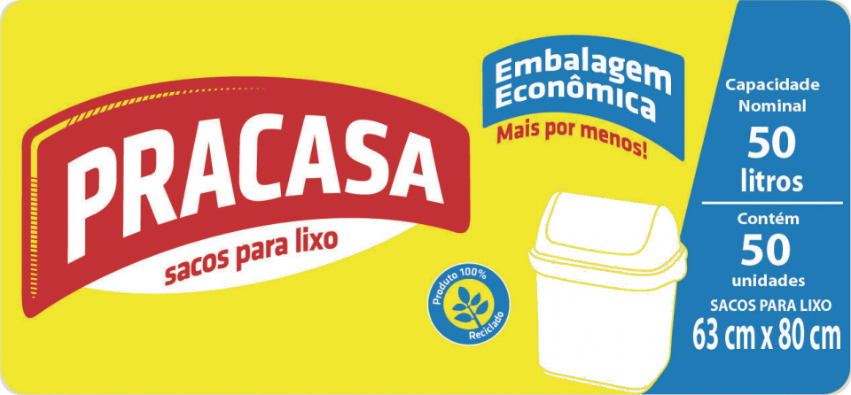 PRACASA - Sacos para Lixo 50 litros com 50 Sacos | Fardo com 10 rolos Cód. EAN7896167710172