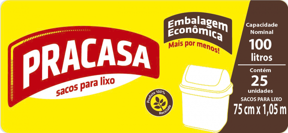 PRACASA - Sacos para Lixo 100 litros com 25 Sacos | Fardo com 10 rolos Cód. EAN 7896167710196 