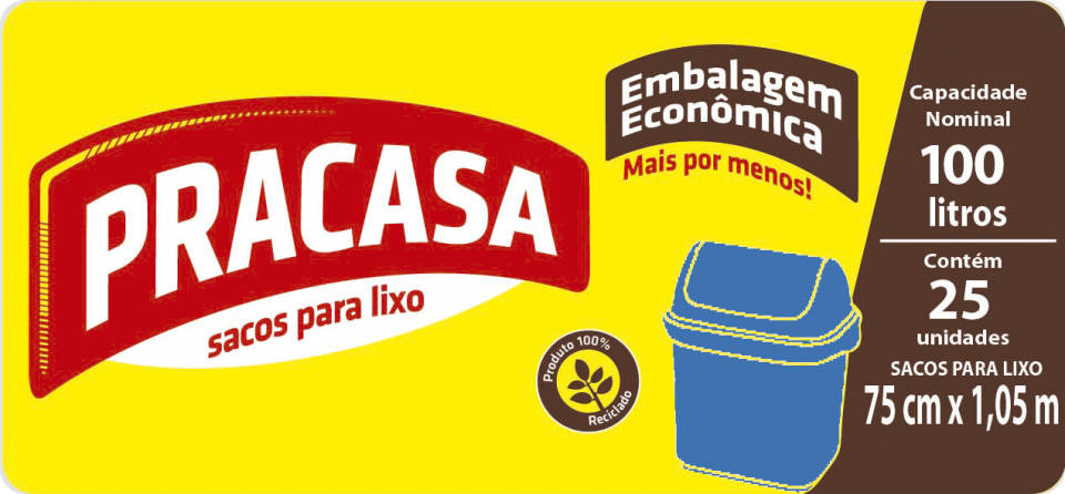 PRACASA - Sacos para Lixo 100 litros com 25 Sacos | Fardo com 10 rolos Cód. EAN 7896167710189 